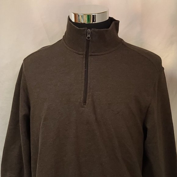 Dockers Mens Large Black Coffee Fleece 1/4 Zip Long Sleeve Logo Sweater - Picture 3 of 10